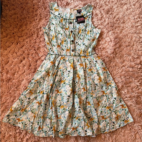 NWT ModCloth Retrolicious Snowy Forest Deer Elizabeth Dress Size Large - Picture 4 of 6